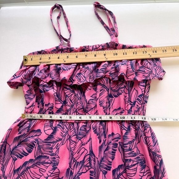Women's Tropical Print Ruffled Dress with Adjustable Straps Size M-9 Juniors - Picture 10 of 13
